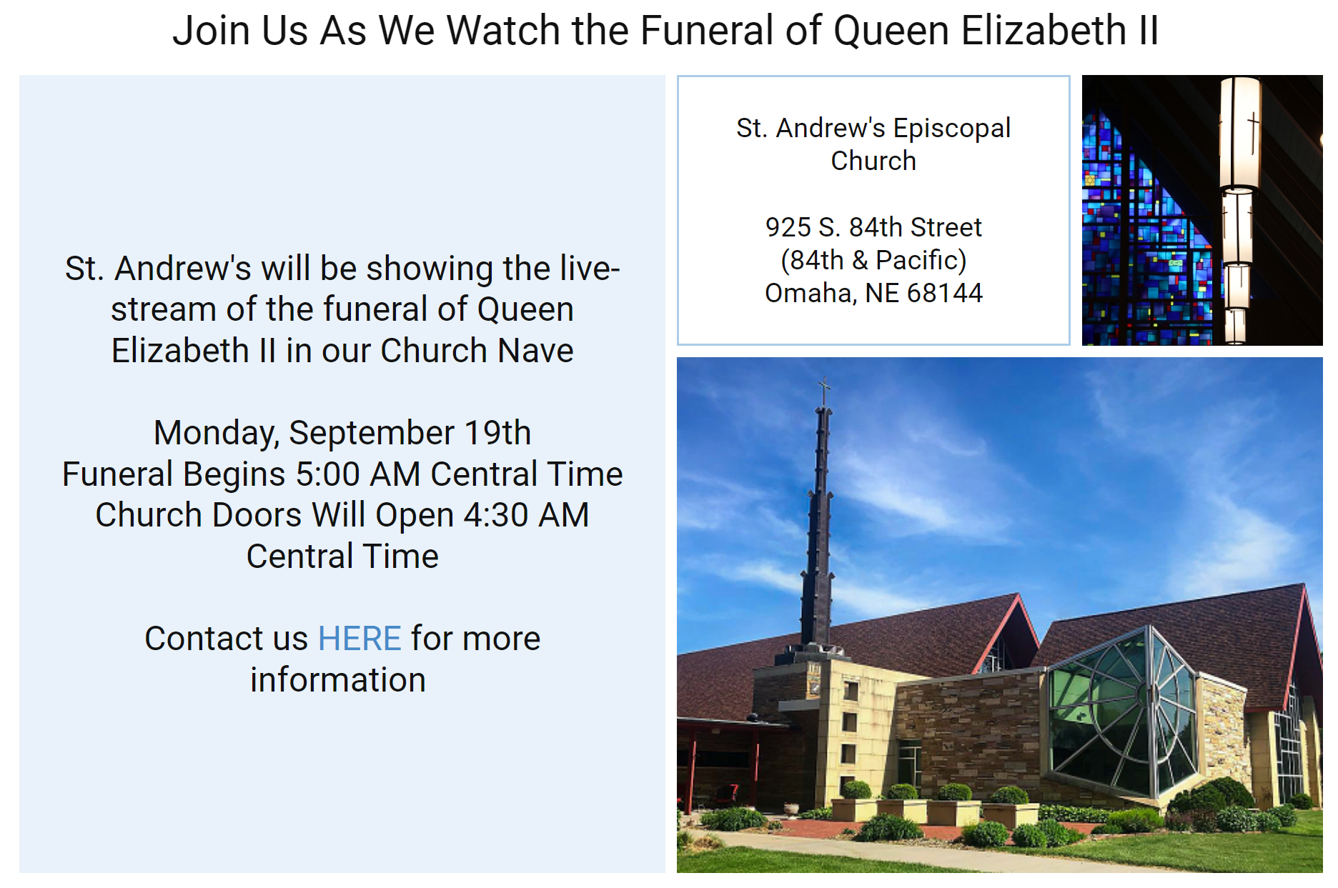 Queen Elizabeth II Funeral St. Andrews Episcopal Church Omaha